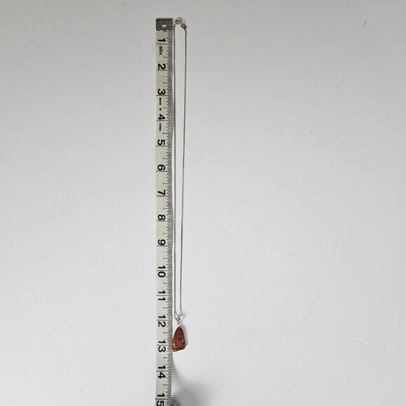 Genuine Amber Pendant Necklace on 24" Italian 925 Sterling Silver Box Chain - Picture 8 of 13